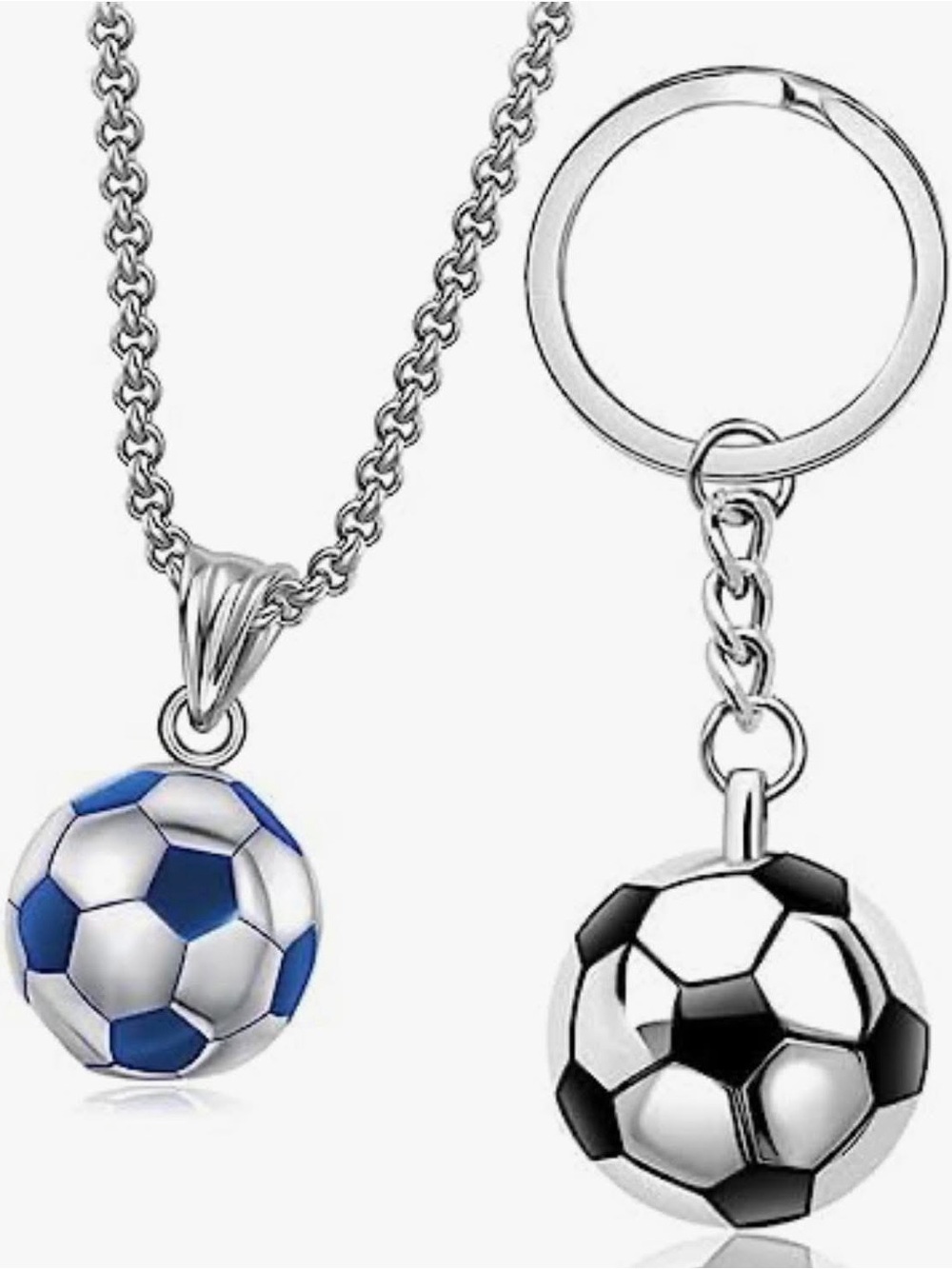 EACHAR Stainless Steel Soccer Pendant Necklace 3D Soccer Keychain - New in box